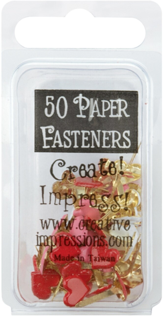 Creative Impressions Painted Metal Paper Fasteners 50/Pkg-Hearts - Red, White & Pink